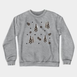 Wintery Pinecone, Snowy Tree and Stars Pattern Digital Illustration Crewneck Sweatshirt